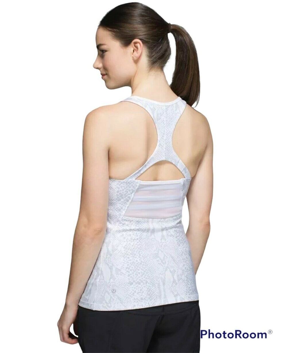 Lululemon MESH WITH ME Tank Top Built-In Bra Yoga White Desert Snake Sz 8